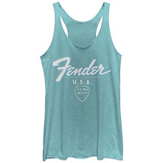 Juniors' Fender USA Guitar Pick Racerback Tank Top