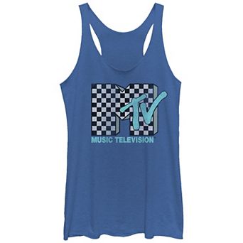 Juniors' MTV Checkered Print Logo Racerback Tank Top