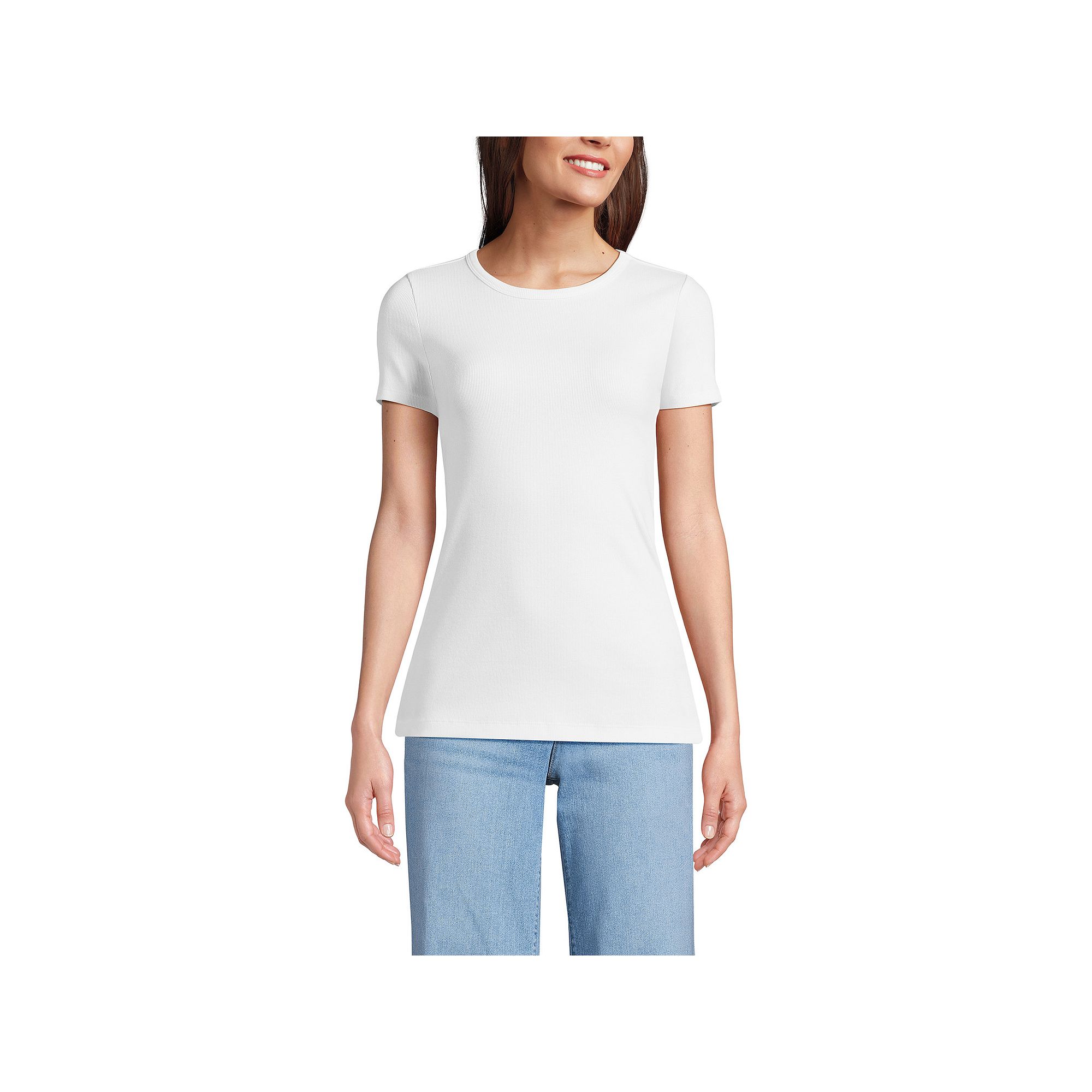 Womens Lands End Tall Micro Rib Tee, Size: Small Tall, White