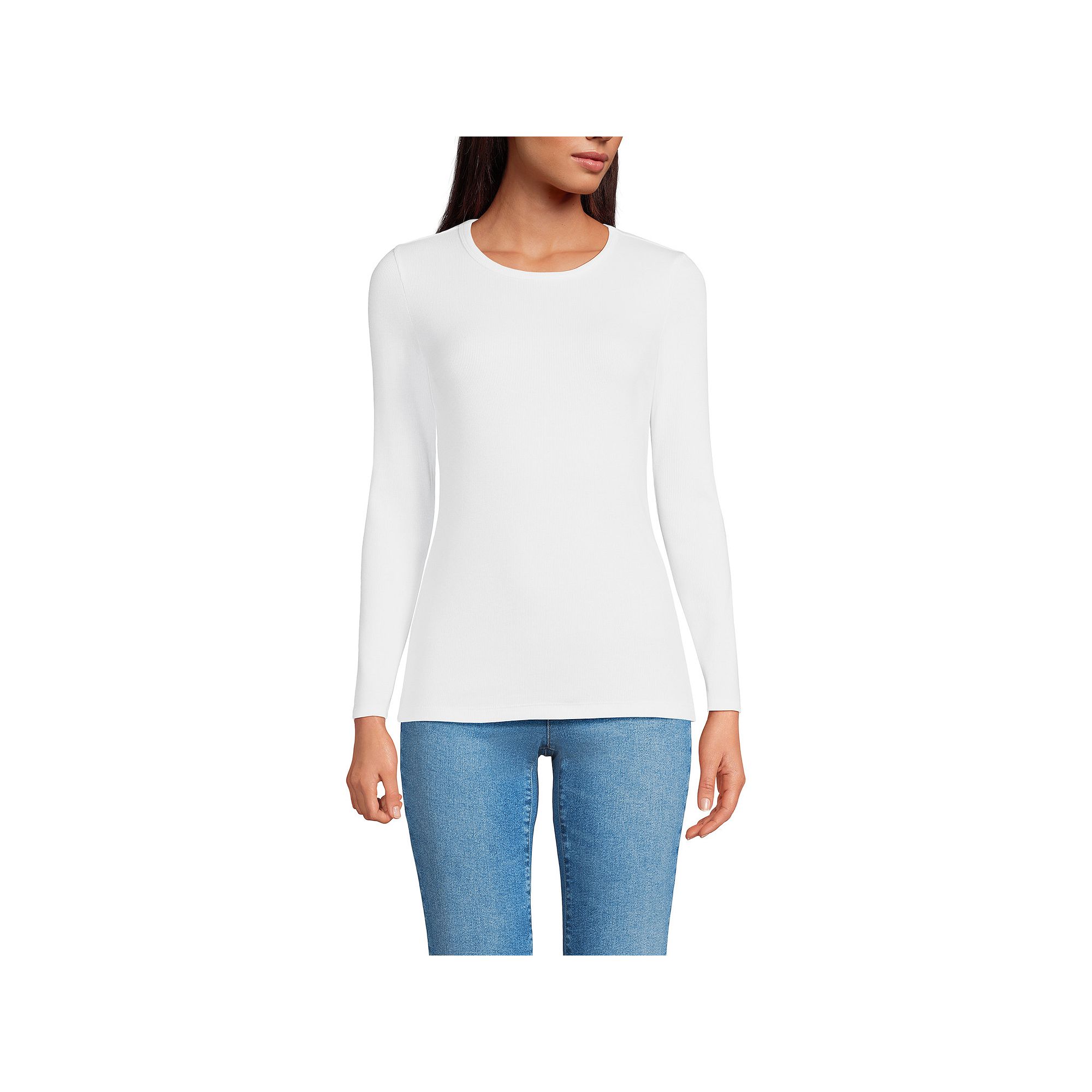 Womens Lands End Micro Rib Tee, Size: XS, White