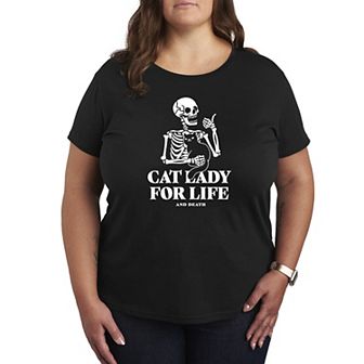 Plus Size Cat Lady For Life Skeleton Graphic Tee