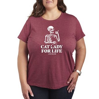 Plus Size Cat Lady For Life Skeleton Graphic Tee