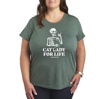 Plus Size Cat Lady For Life Skeleton Graphic Tee