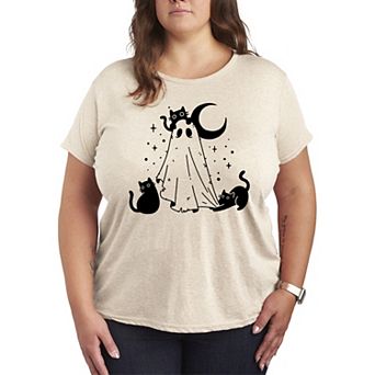 Plus Size Ghost and Cats Graphic Tee