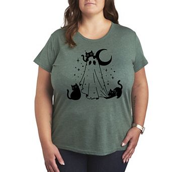 Plus Size Ghost and Cats Graphic Tee