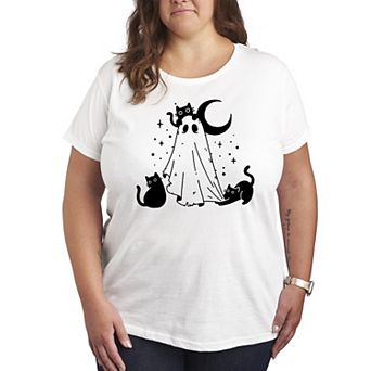 Plus Size Ghost and Cats Graphic Tee