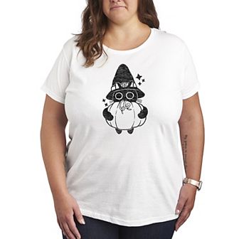 Plus Size Witch Cat With Pumpkin Graphic Tee
