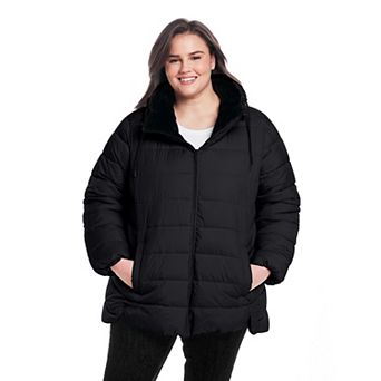 Plus Size Weathercast Hooded Puffer Coat with Cozy Pile