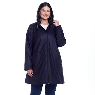 Plus Size Weathercast Water-Resistant Hooded Rain Jacket