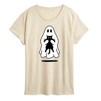 Women's Ghost Holding Black Cat Graphic Tee