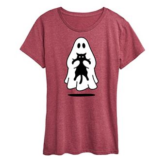 Women's Ghost Holding Black Cat Graphic Tee