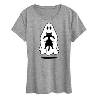 Women's Ghost Holding Black Cat Graphic Tee