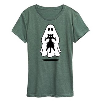 Women's Ghost Holding Black Cat Graphic Tee