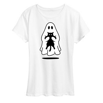 Women's Ghost Holding Black Cat Graphic Tee