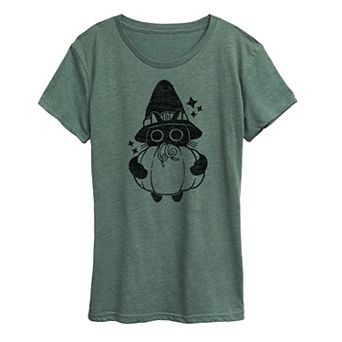 Women's Witch Cat With Pumpkin Graphic Tee