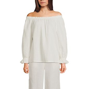 Women's Lands' End Gauze 3/4-Sleeve Off Shoulder Blouse