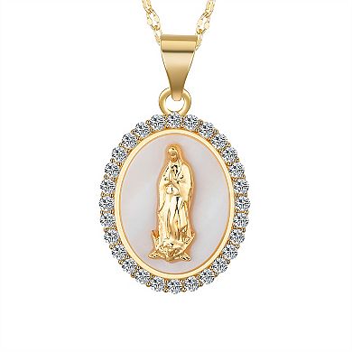 Gratitude & Grace 14k Gold Flash Plated Cubic Zirconia & Mother-of-Pearl Virgin Mary Pendant Necklace