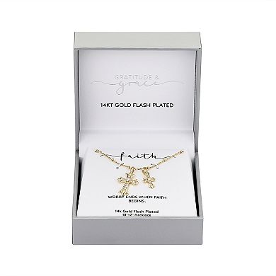 Gratitude & Grace 14k Gold Flash Plated Cubic Zirconia Double Cross Charm Pendant Necklace
