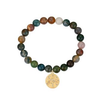 Love This Life® 14k Gold Flash Plated Jasper Family Tree Stone Stretch Bracelet