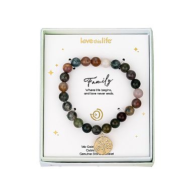 Love This Life® 14k Gold Flash Plated Jasper Family Tree Stone Stretch Bracelet