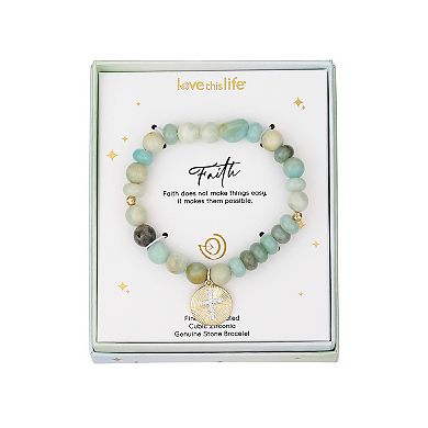 Love This Life® 14k Gold Flash Plated Cubic Zirconia Cross & Amazonite Stretch Bracelet