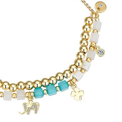 Cubic Zirconia & Gold-Plated Elephant Charm Bangle