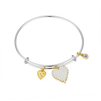 Love This Life Two-Tone Cubic Zirconia & Mother of Pearl Heart Bangle Bracelet