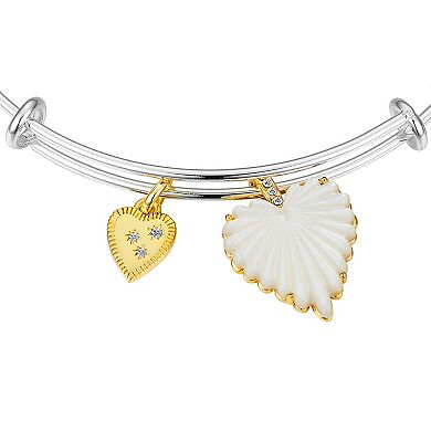 Love This Life Two-Tone Cubic Zirconia & Mother of Pearl Heart Bangle Bracelet