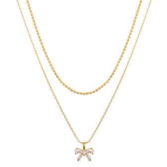 Love This Life® 14k Gold Flash Plated Cubic Zirconia Bow Pendant Layered Necklace Duo Set