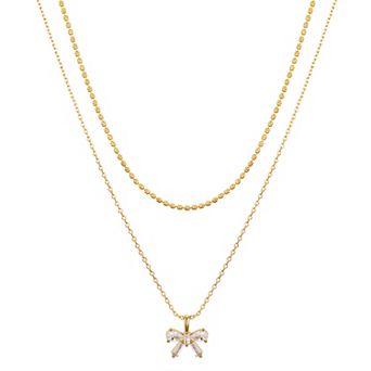 Love This Life® 14k Gold Flash Plated Cubic Zirconia Bow Pendant Layered Necklace Duo Set