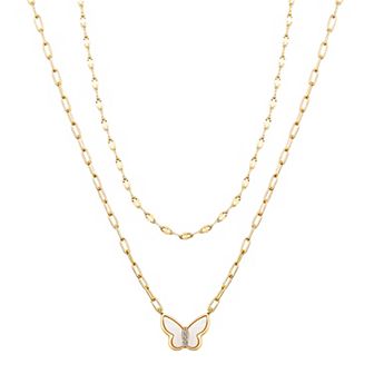 Love This Life® 14k Gold Flash Plated Cubic Zirconia & Mother-of-Pearl Butterfly Layered Necklace Duo Set