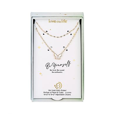 Love This Life® 14k Gold Flash Plated Cubic Zirconia & Mother-of-Pearl Butterfly Layered Necklace Duo Set
