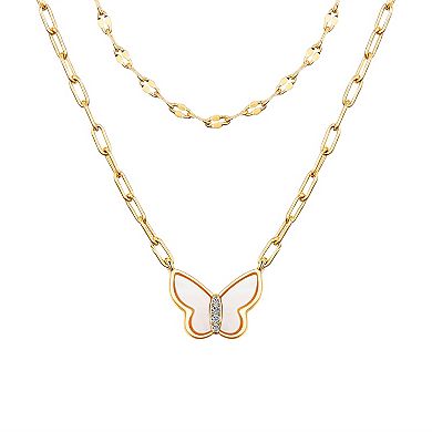 Love This Life® 14k Gold Flash Plated Cubic Zirconia & Mother-of-Pearl Butterfly Layered Necklace Duo Set