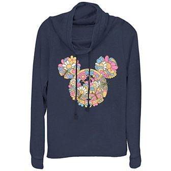Disney's Mickey Mouse Flowers And Butterflies Women's Cowlneck Graphic Lightweight Long Sleeve