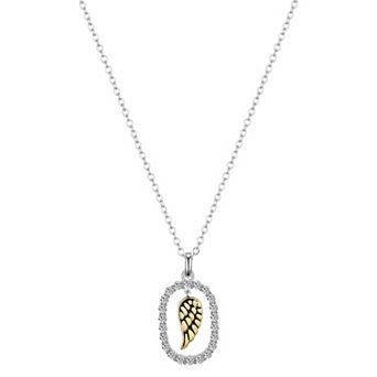 Brilliance 14k Gold and Fine Silver Cubic Zirconia Wing Pendant Necklace
