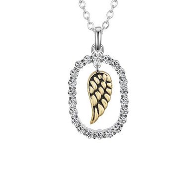 Brilliance 14k Gold and Fine Silver Cubic Zirconia Wing Pendant Necklace