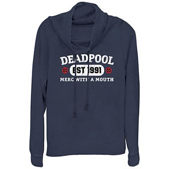 Women's Marvel Deadpool Est. 1991 Merc With A Mouth Cowlneck Graphic Lightweight Long Sleeve