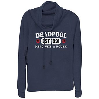 Women's Marvel Deadpool Est. 1991 Merc With A Mouth Cowlneck Graphic Lightweight Long Sleeve