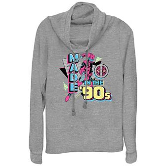Women's Marvel Deadpool Made In The 90s Poster Cowlneck Graphic Lightweight Long Sleeve