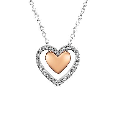 Brilliance 14k Rose Gold and Fine Silver Crystal Dancing Heart Pendant Necklace