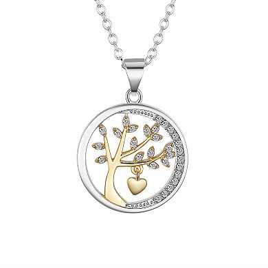 Brilliance 14k Gold and Fine Silver Crystal Family Tree Pendant Necklace