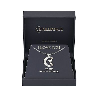 Brilliance 14k Rose Gold and Fine Silver Crystal Moon Heart Pendant Necklace