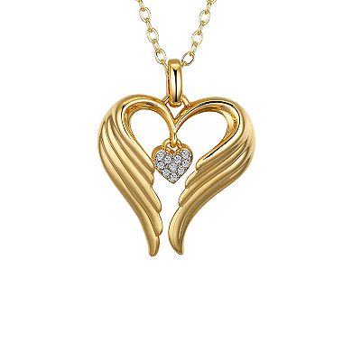 Brilliance 14k Gold Crystal Wings Pendant Necklace