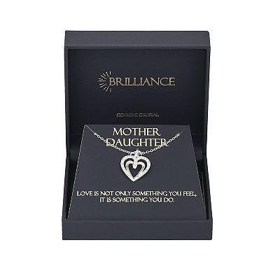 Brilliance 14k Gold and Fine Silver Crystal Double Heart Pendant Necklace