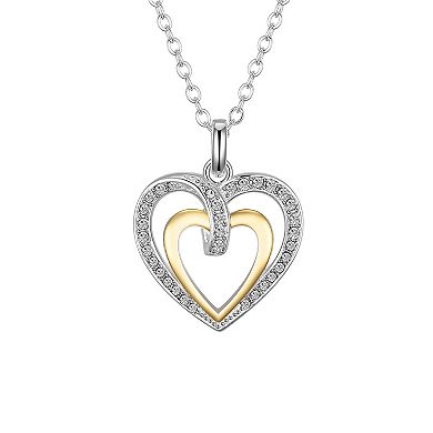 Brilliance 14k Gold and Fine Silver Crystal Double Heart Pendant Necklace