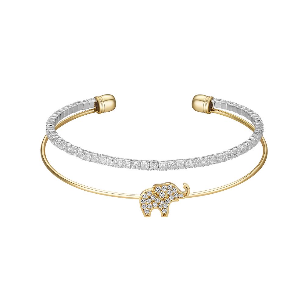 Cubic Zirconia & Gold-Plated Elephant Charm Bangle main image 0