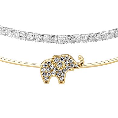 Brilliance 14k Gold and Fine Silver Cubic Zirconia Elephant Cuff Bracelet