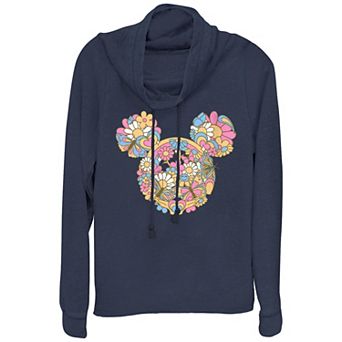 Disney's Mickey Mouse Flowers And Butterflies Plus Size Cowlneck Graphic Lightweight Long Sleeve