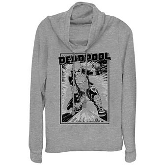 Plus Size Marvel Deadpool Samurai Stance Cowlneck Graphic Lightweight Long Sleeve