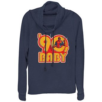 Plus Size Marvel Deadpool 90s Baby Cowlneck Graphic Lightweight Long Sleeve